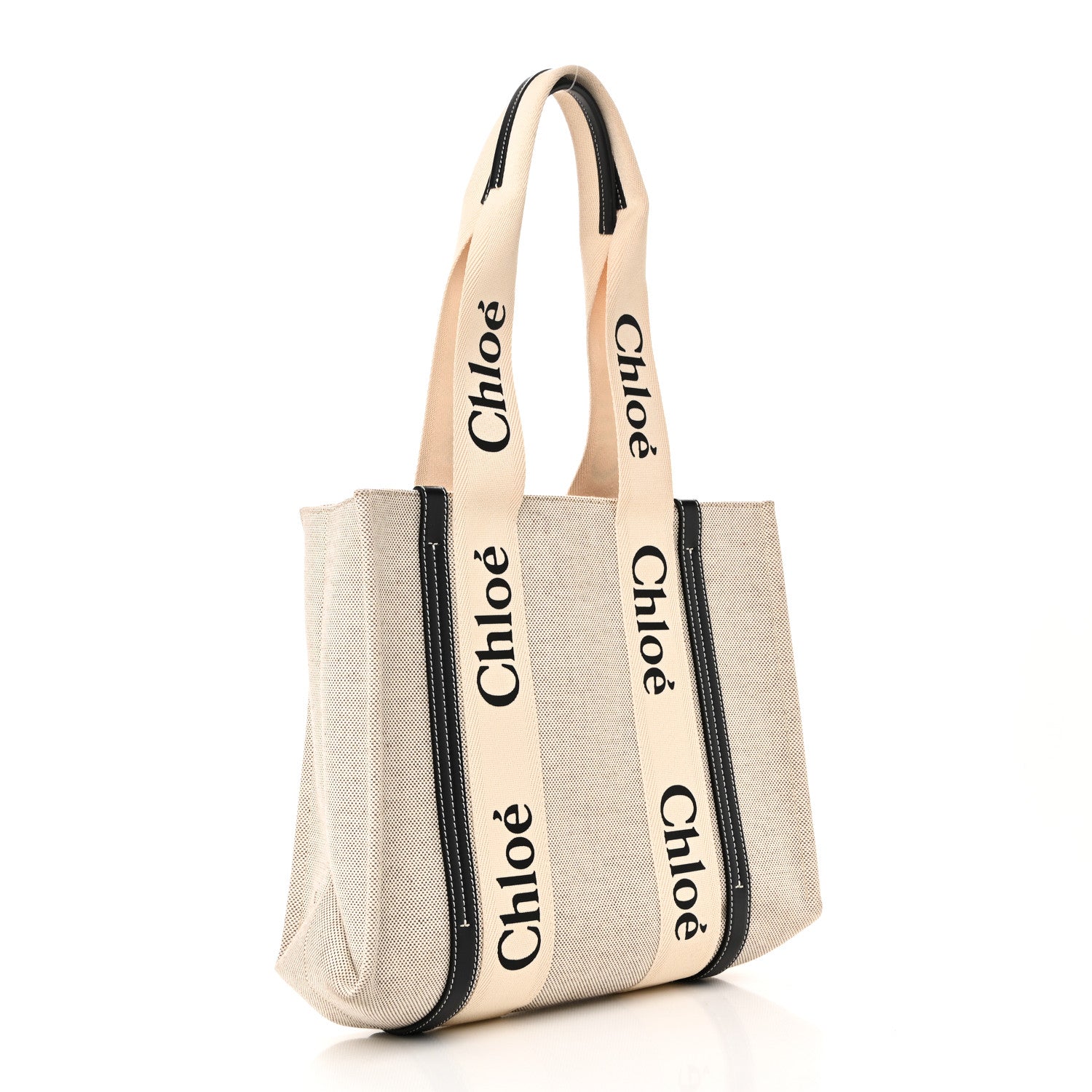 Chloe Cotton Calfskin Medium Woody Ribbon Tote White Blue 3 of 9