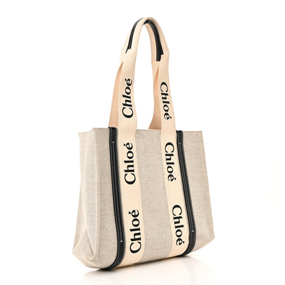 Chloe Cotton Calfskin Medium Woody Ribbon Tote White Blue 3 of 9