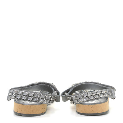 Chanel Metallic Calfskin Chain Flat Sandals 38 Silver 5 of 9