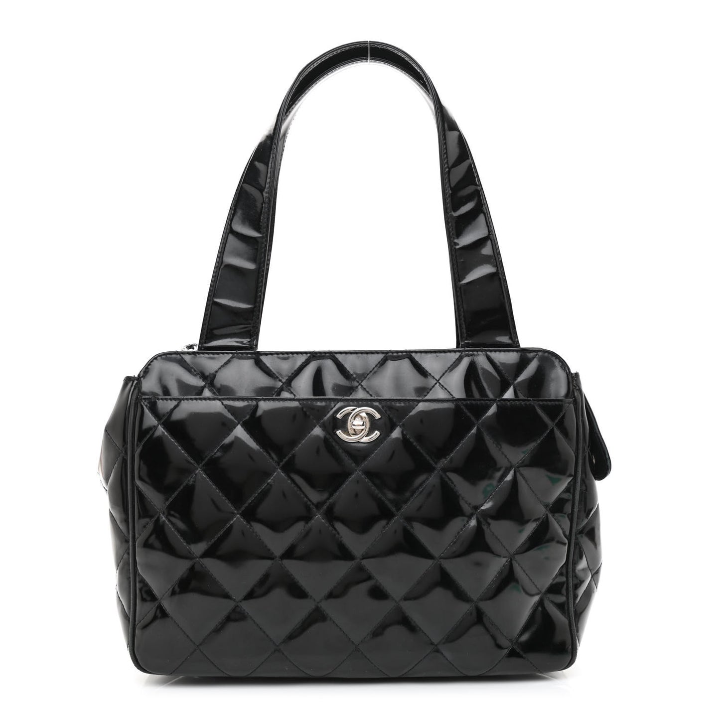 Patent Quilted Shoulder Bag Black