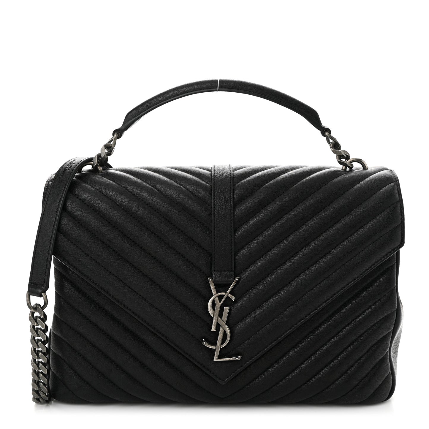 Sheepskin Matelasse Chevron Monogram Large College Satchel Black