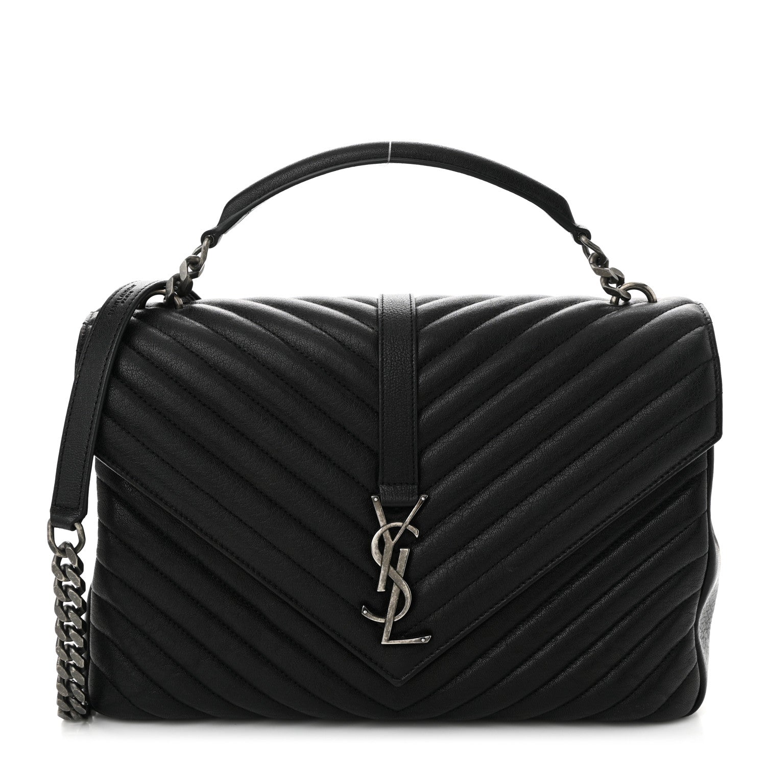 Saint Laurent Sheepskin Matelasse Chevron Monogram Large College Satchel Black 1 of 11