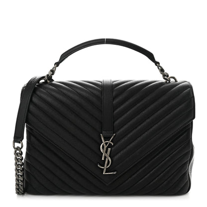 Saint Laurent Sheepskin Matelasse Chevron Monogram Large College Satchel Black 1 of 11