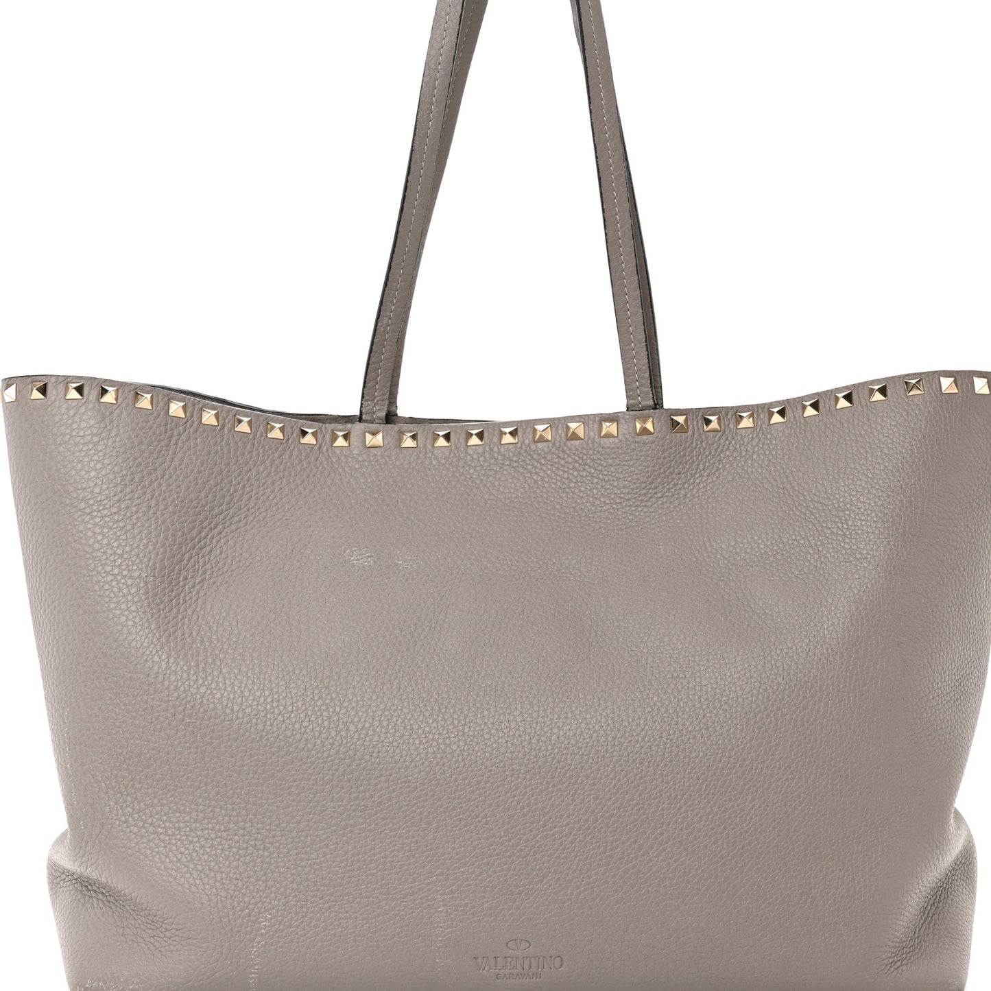 Grained Calfskin Rockstud Shoulder Tote Perla