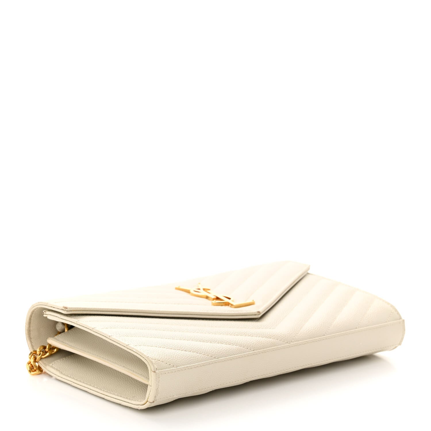 Saint Laurent Grain De Poudre Matelasse Chevron Monogram Chain Wallet Crema Soft 4 of 10