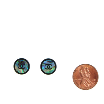 Chanel Resin Abalone CC Stud Earrings Black 2 of 5