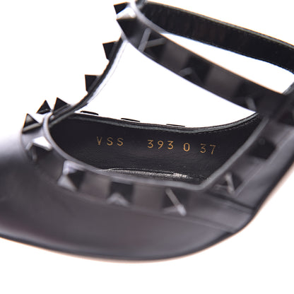 Valentino Garavani Calfskin Lacquered Monochrome Rockstud Ankle Strap 100mm Pumps 37 Black 7 of 10