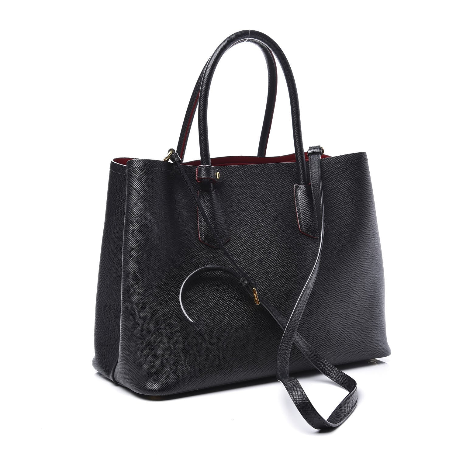 Prada Saffiano Cuir Large Double Bag Black Fuoco 2 of 10