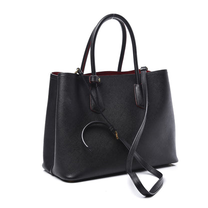 Prada Saffiano Cuir Large Double Bag Black Fuoco 2 of 10