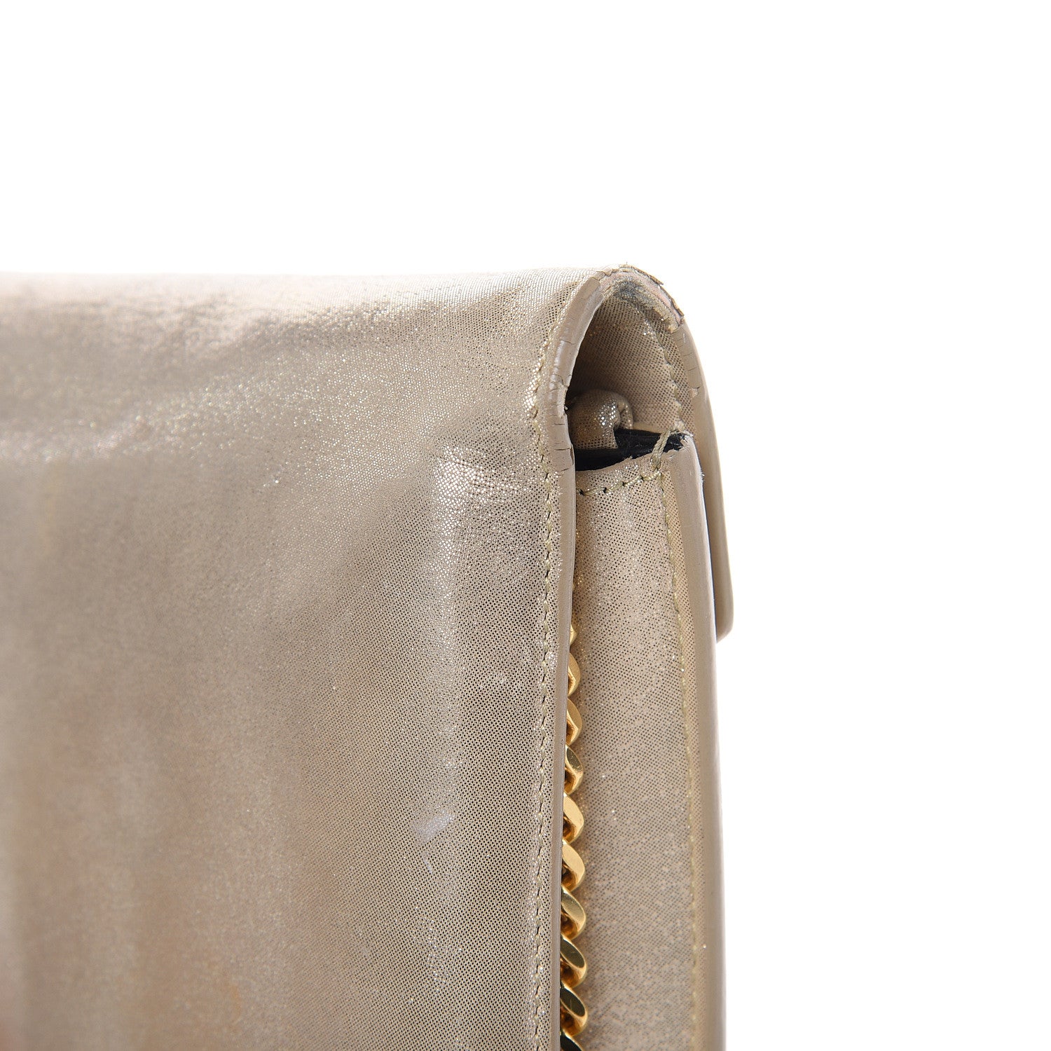 Saint Laurent Metallic Fabric Monogram Envelope Chain Wallet Champagne 12 of 17