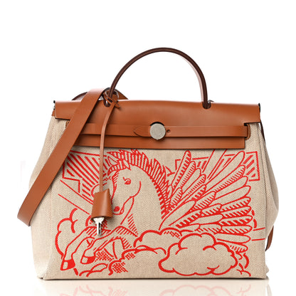 Hermes Vache Hunter Toile Pegase Pop Herbag Zip Retourne 31 PM Capucine Ecru 3 of 23