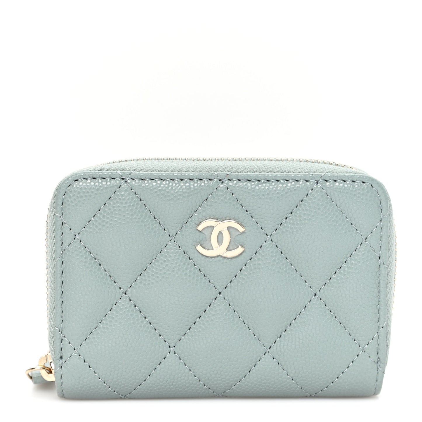 Caviar Quilted Zip Around Coin Purse Wallet Grey