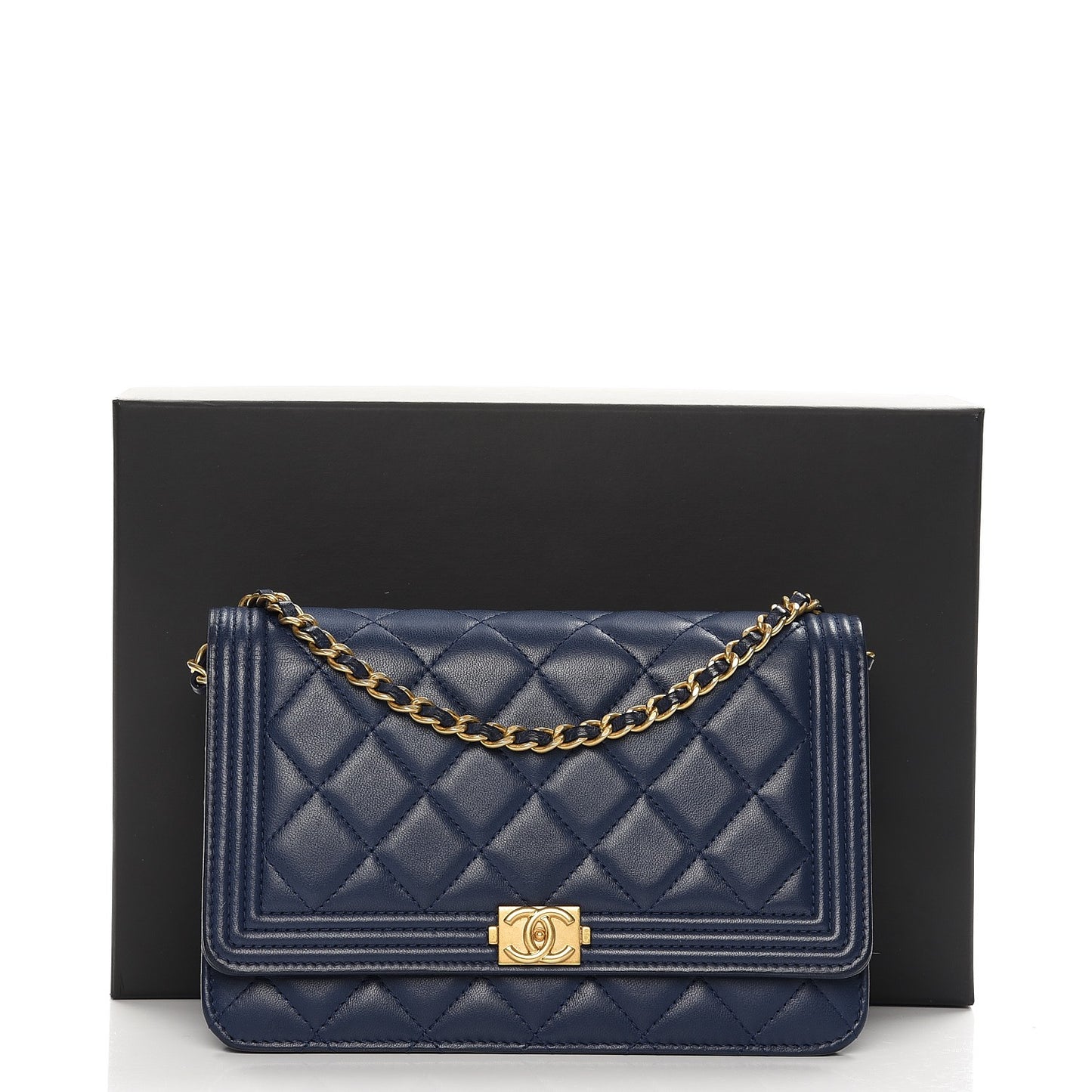 Lambskin Quilted Boy Wallet On Chain WOC Blue