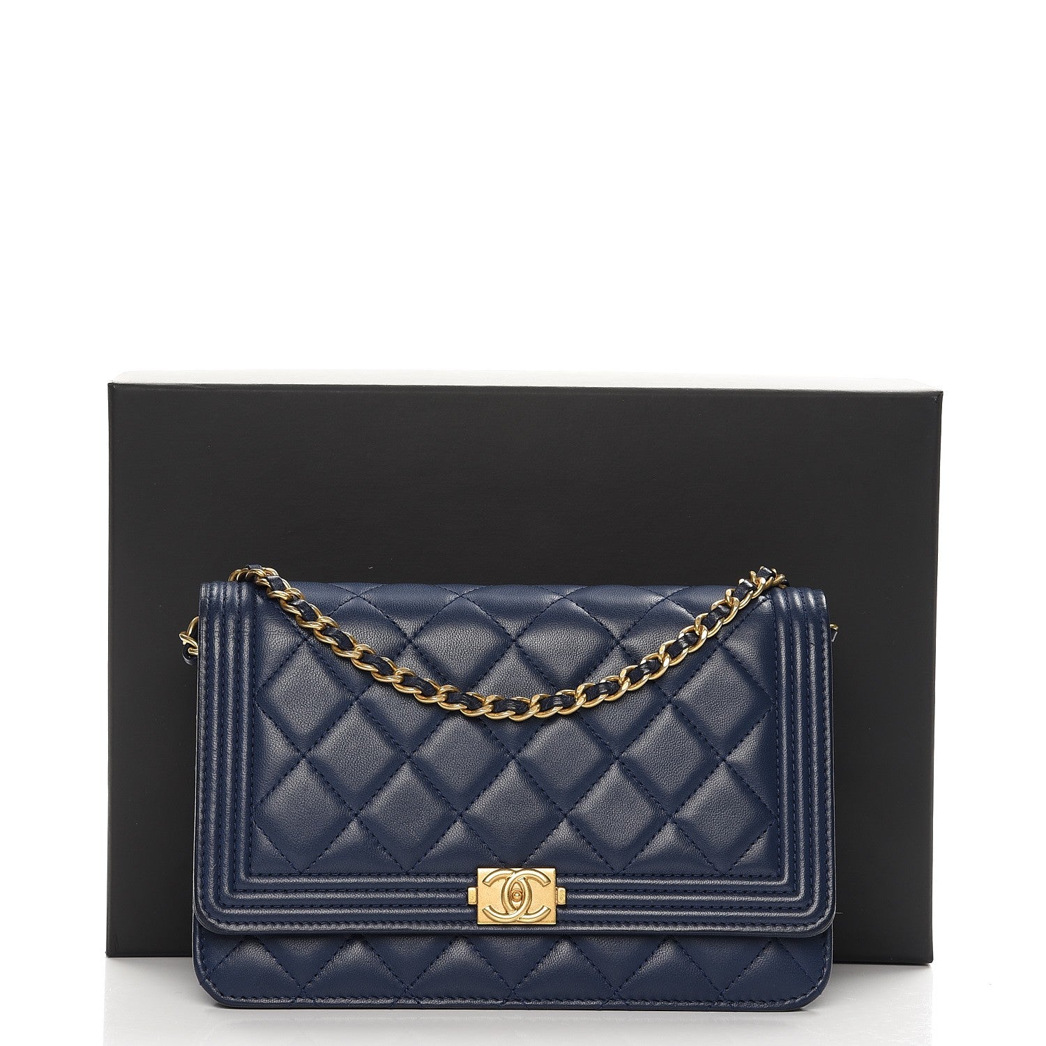 Chanel Lambskin Quilted Boy Wallet On Chain WOC Blue 10 of 10