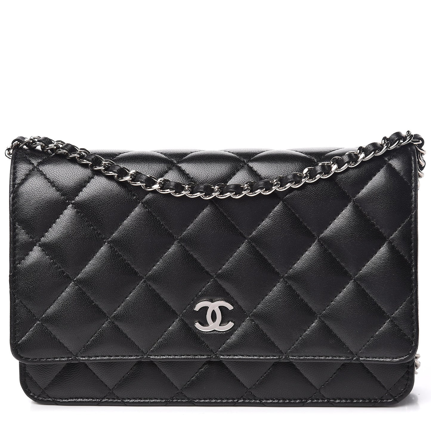 Lambskin Quilted Wallet On Chain WOC Black