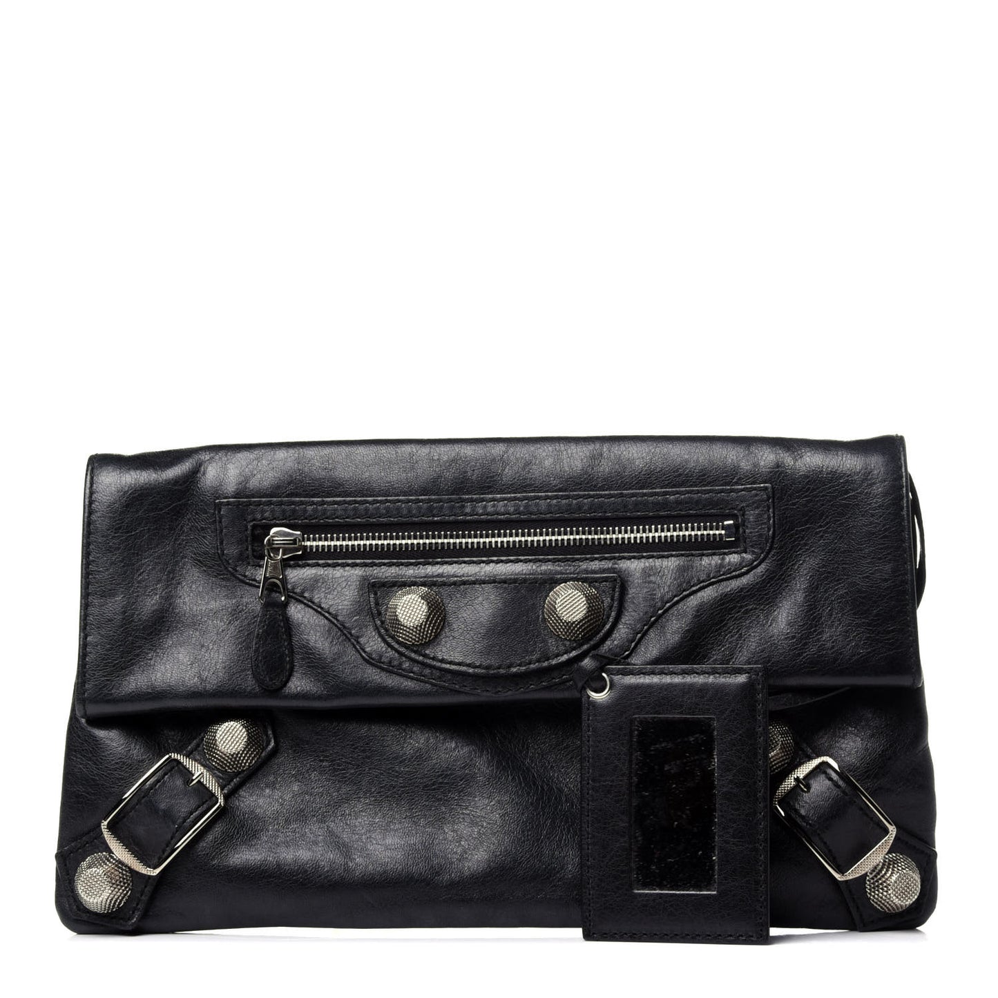 Agneau Giant 21 Silver Hardware Envelope Clutch Black