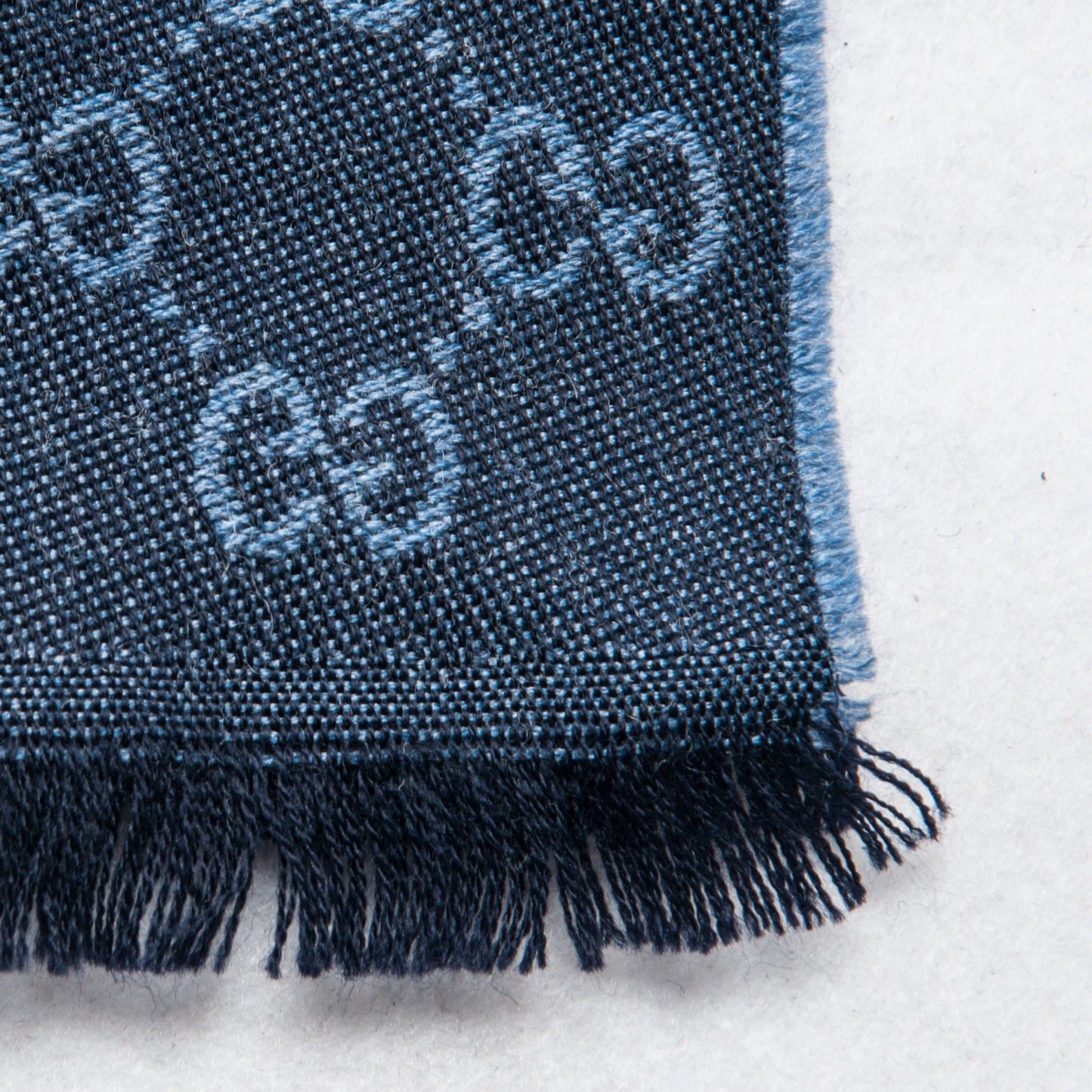 Wool Monogram Fringe Scarf Anthracite Navy Blue