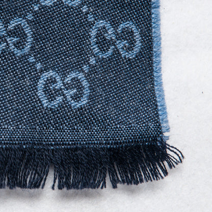 Gucci Wool Monogram Fringe Scarf Anthracite Navy Blue 3 of 6