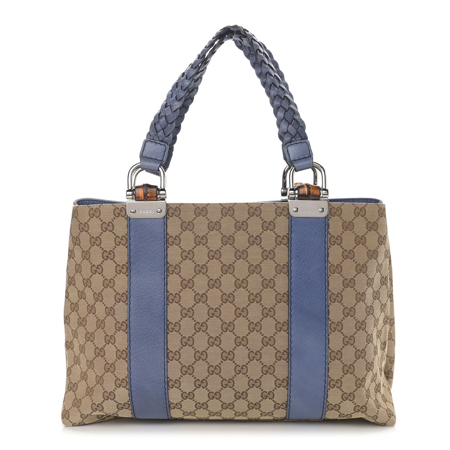 Gucci Monogram Medium Bamboo Bar Tote Blue 1 of 12