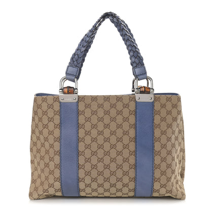 Gucci Monogram Medium Bamboo Bar Tote Blue 1 of 12