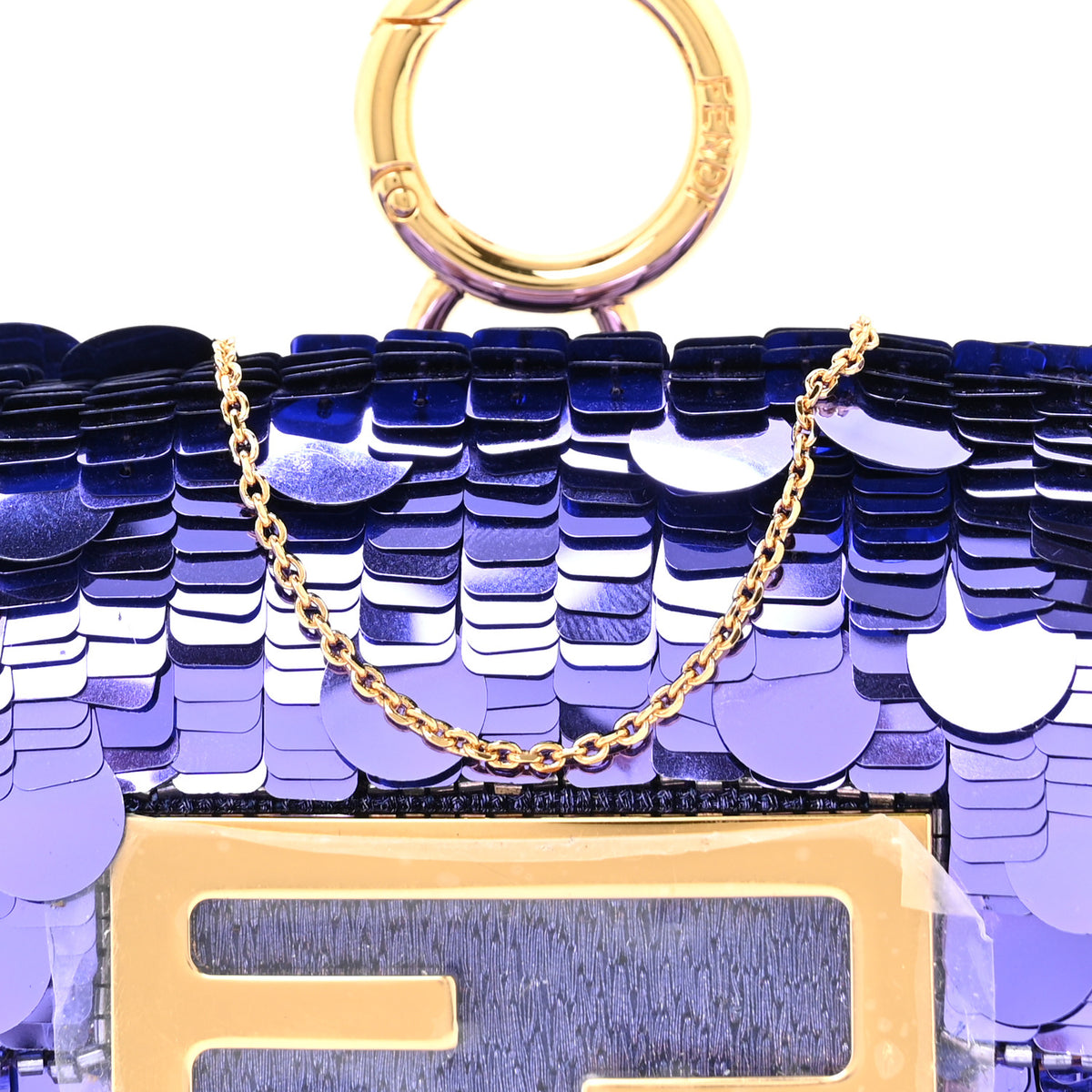 Fendi Sequin Paillettes Shiny Nappa Sex and the City Nano Maxi Buckle Baguette Charm Viola Purple 7 of 9