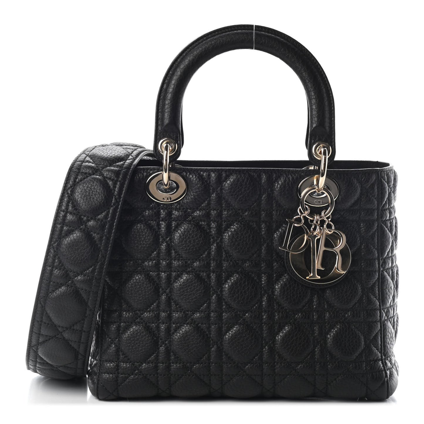 Grained Calfskin Cannage Medium Supple Lady Dior Black