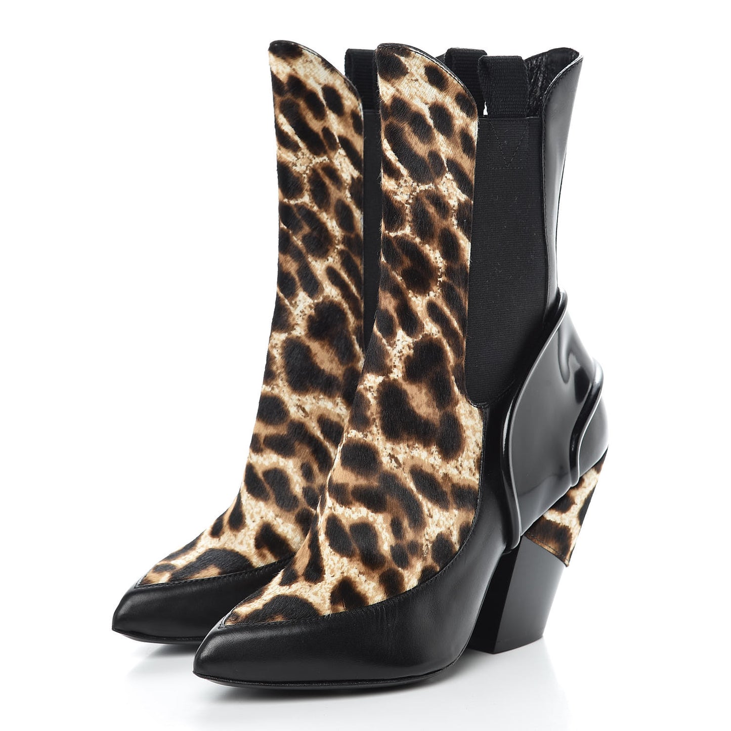 Calfskin Patent Pony Hair Fireball Ankle Boots 37 Leopard