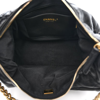 Chanel Shiny Lambskin Quilted Trendy Pockets Hobo Black 5 of 10