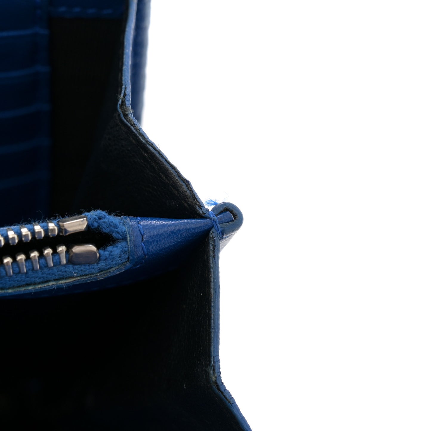 Calfskin Crocodile Embossed Monogram Chain Wallet Royal Blue