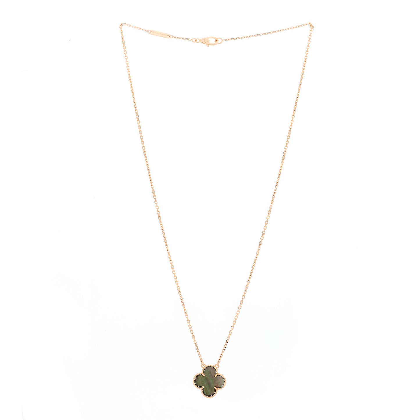 18K Rose Gold Gray Mother of Pearl Vintage Alhambra Pendant Necklace