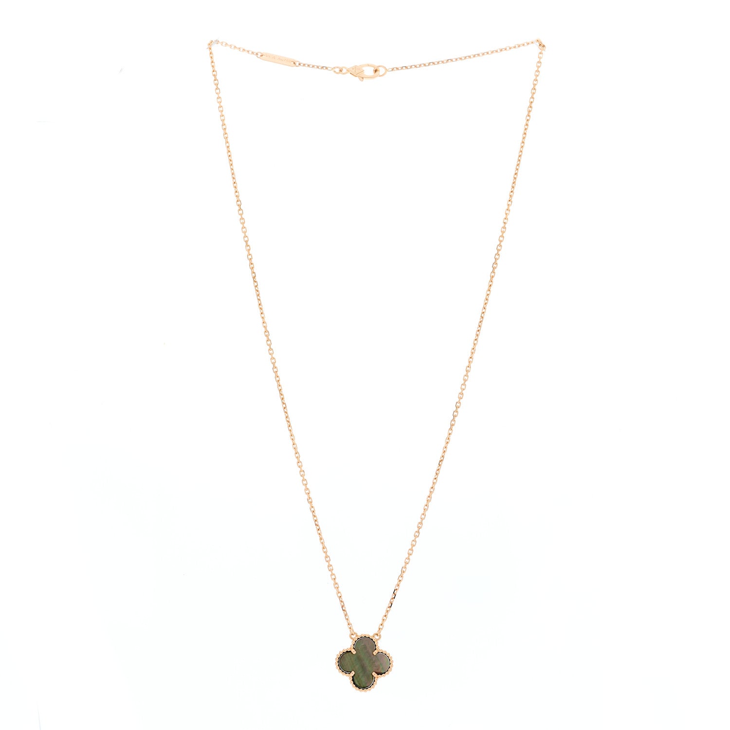 Van Cleef & Arpels 18K Rose Gold Gray Mother of Pearl Vintage Alhambra Pendant Necklace 2 of 4