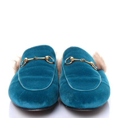 Gucci Velvet Fur Womens Princetown Slippers 38 Cyan 2 of 11