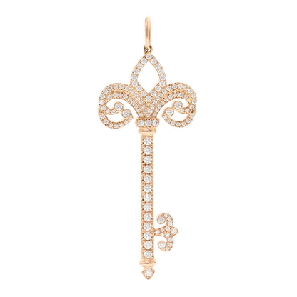 Tiffany 18K Rose Gold Diamond .37ct Fleur De Lis Key Pendant 1 of 5