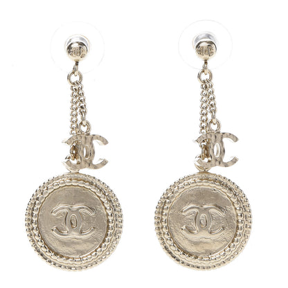Chanel Medallion Clover CC Drop Earrings Light Gold 1 of 6