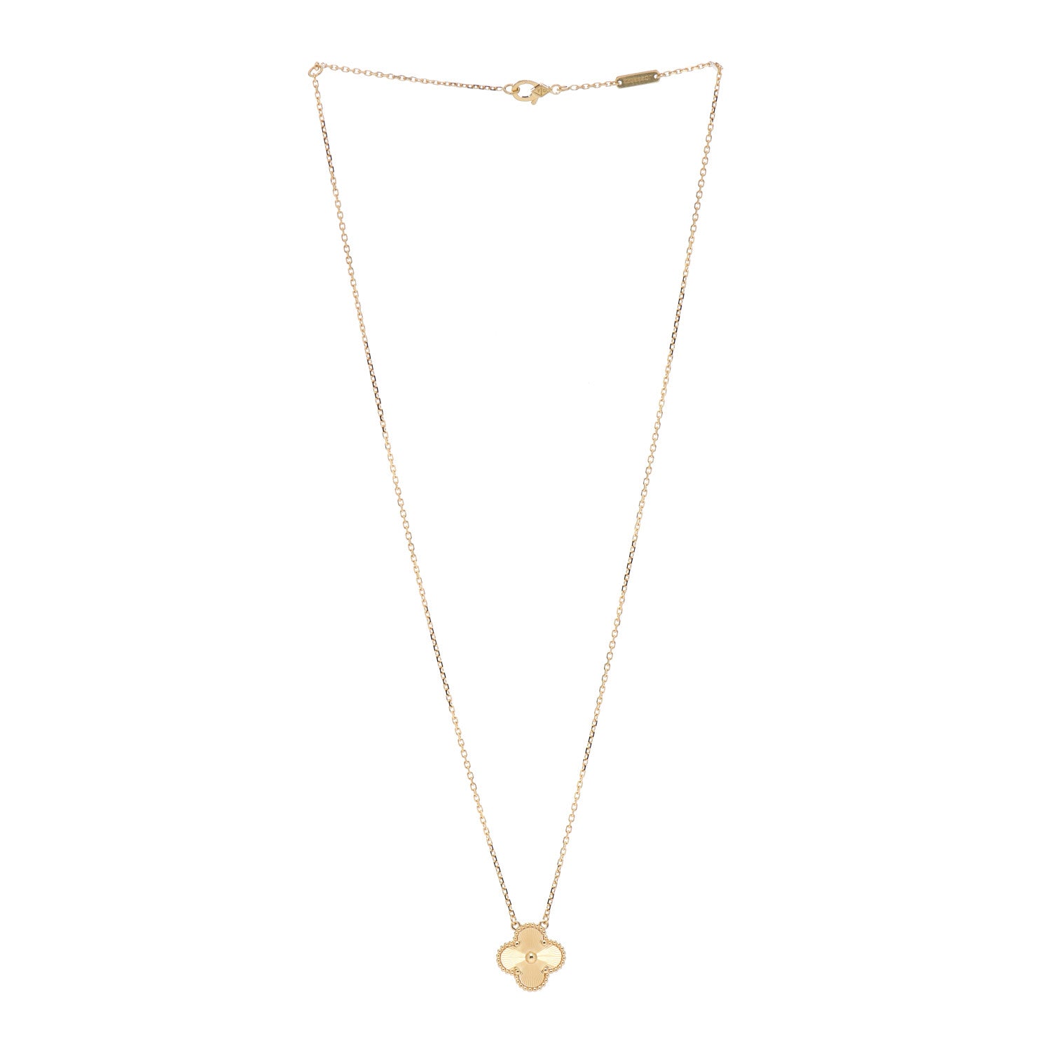 Van Cleef & Arpels 18K Yellow Gold Guilloche Vintage Alhambra Pendant Necklace 3 of 5