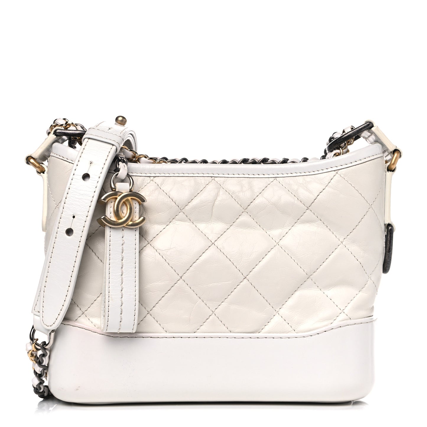 Aged Calfskin Quilted Small Gabrielle Hobo White