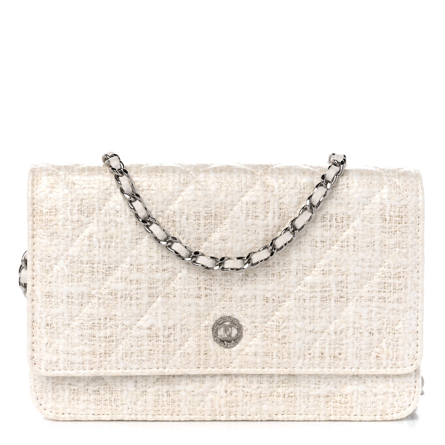 Tweed Quilted Wallet on Chain WOC White