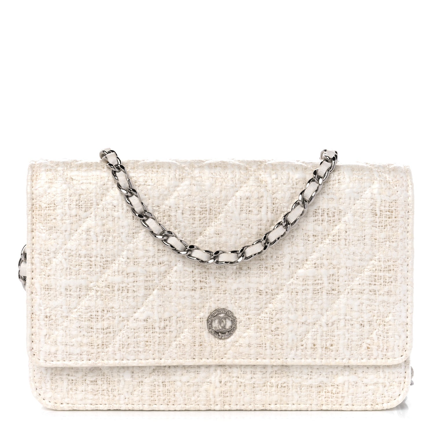 Chanel Tweed Quilted Wallet on Chain WOC White 1 of 11