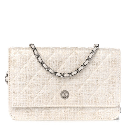 Chanel Tweed Quilted Wallet on Chain WOC White 1 of 11