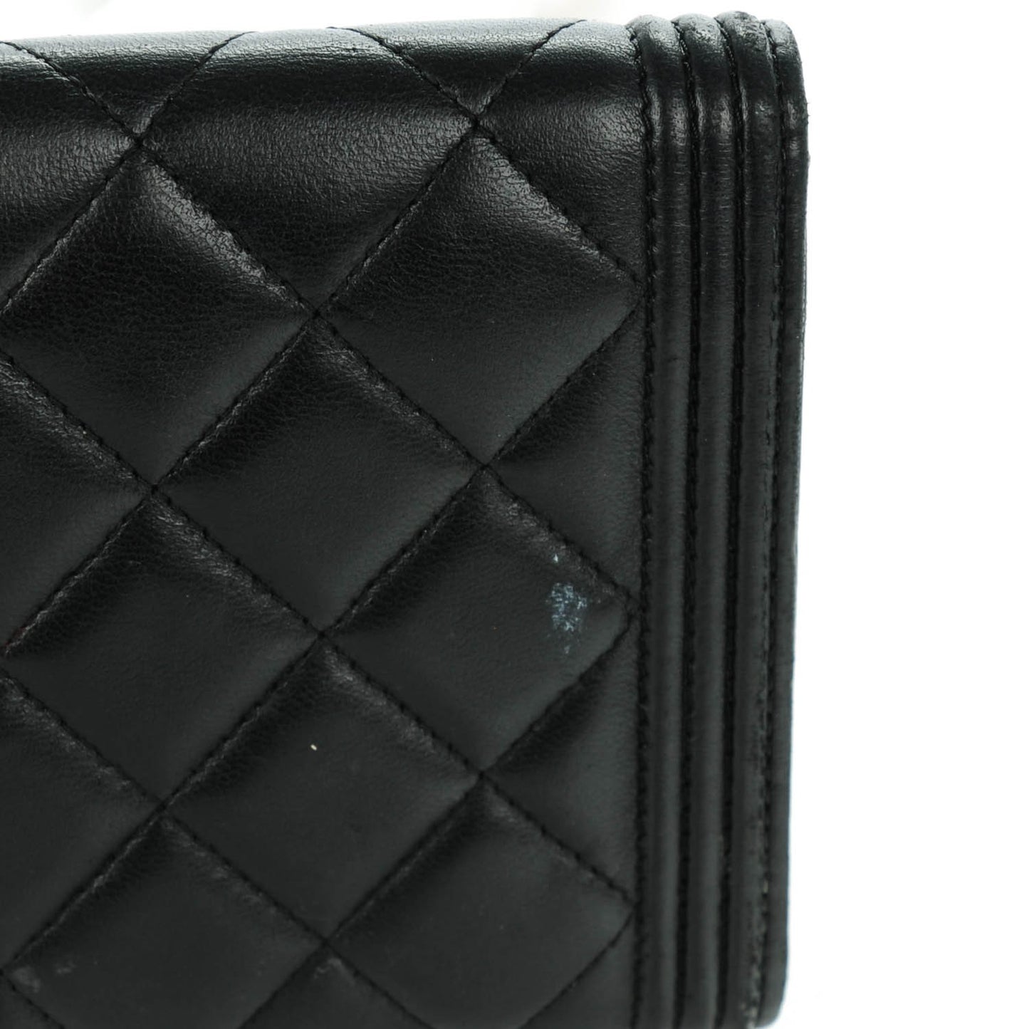 Lambskin Quilted Large Boy Flap Wallet Black