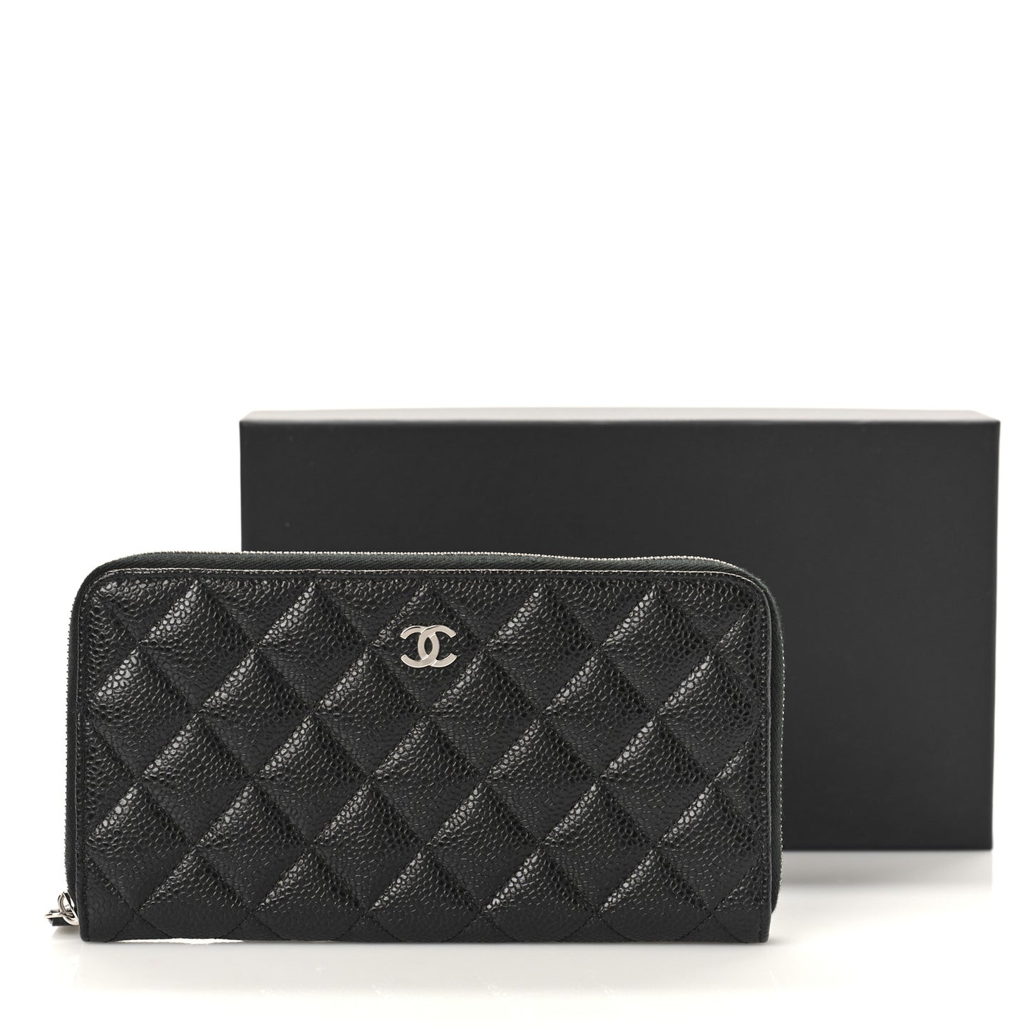 Caviar Quilted Large Gusset Zip Around Wallet Black