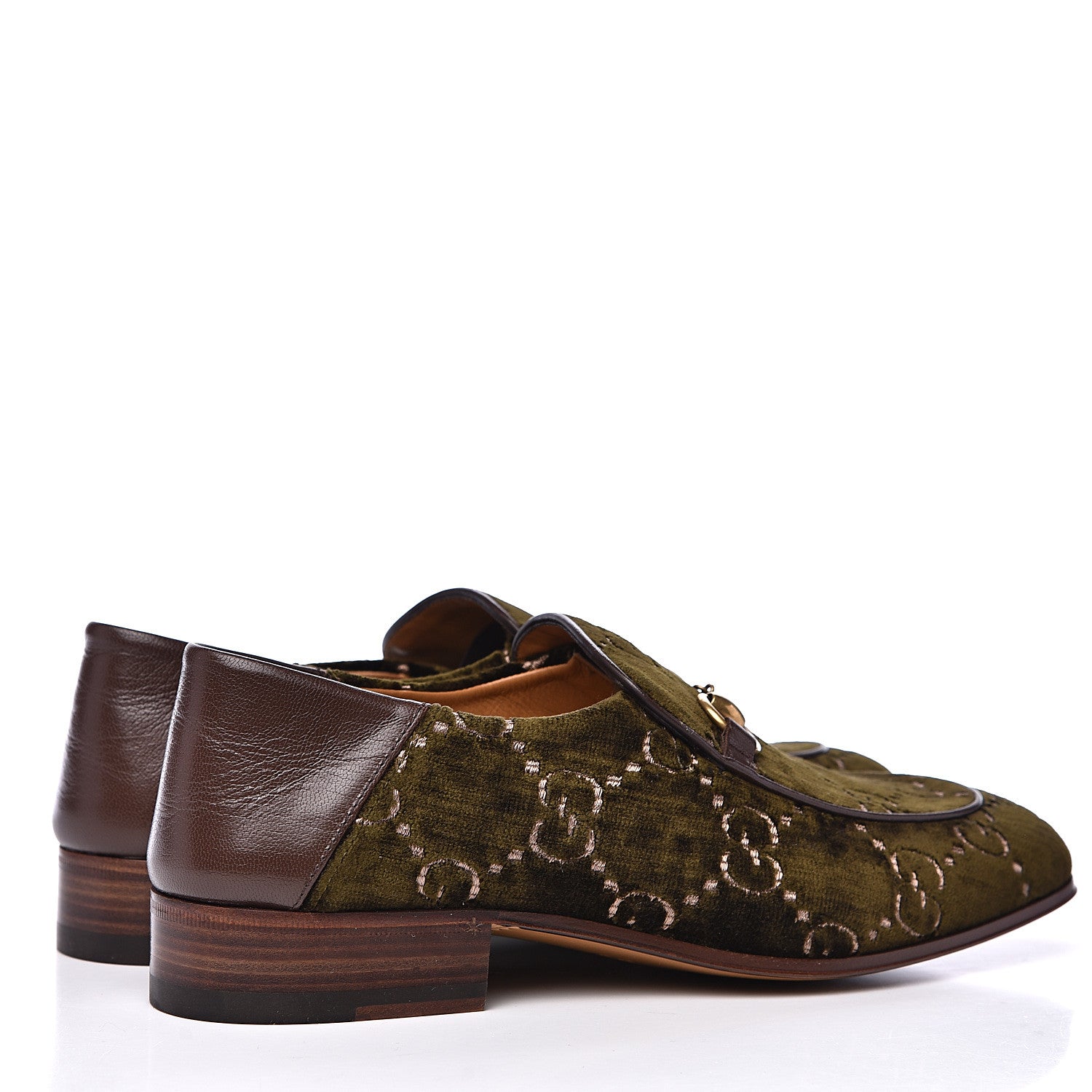 Gucci Velvet GG Monogram Mens Horsebit Loafers 7 Green 4 of 8