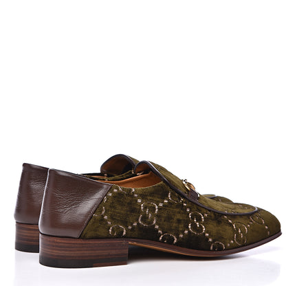 Gucci Velvet GG Monogram Mens Horsebit Loafers 7 Green 4 of 8