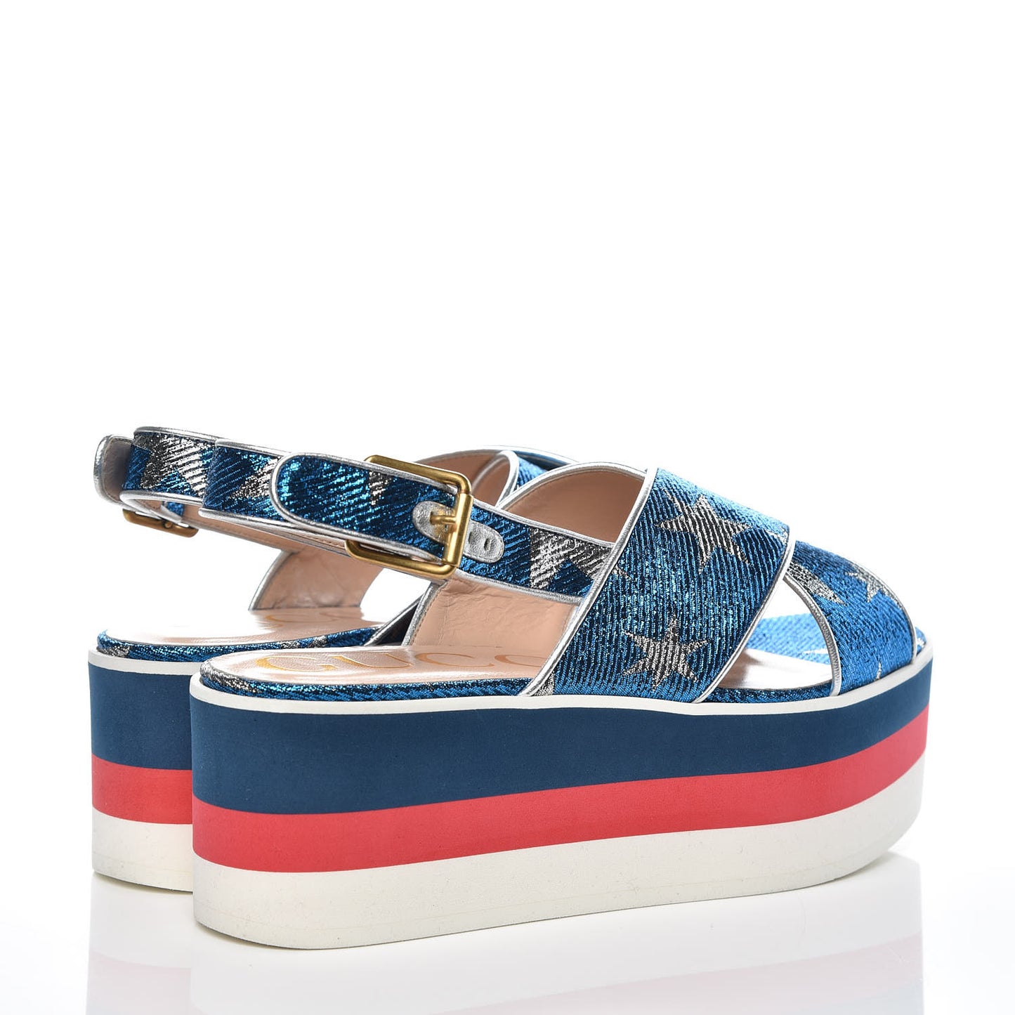Lurex Starry Sky Crossover Platform Sandals 37.5 Bleuette Silver