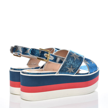 Gucci Lurex Starry Sky Crossover Platform Sandals 37.5 Bleuette Silver 4 of 8