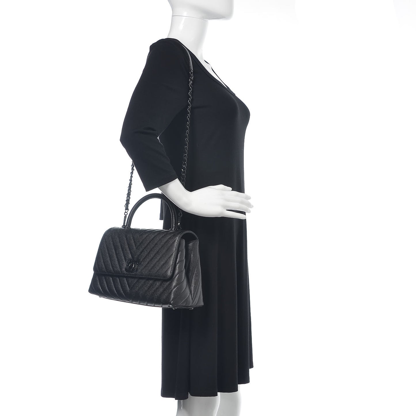 Caviar Chevron Quilted Small Coco Handle Flap So Black