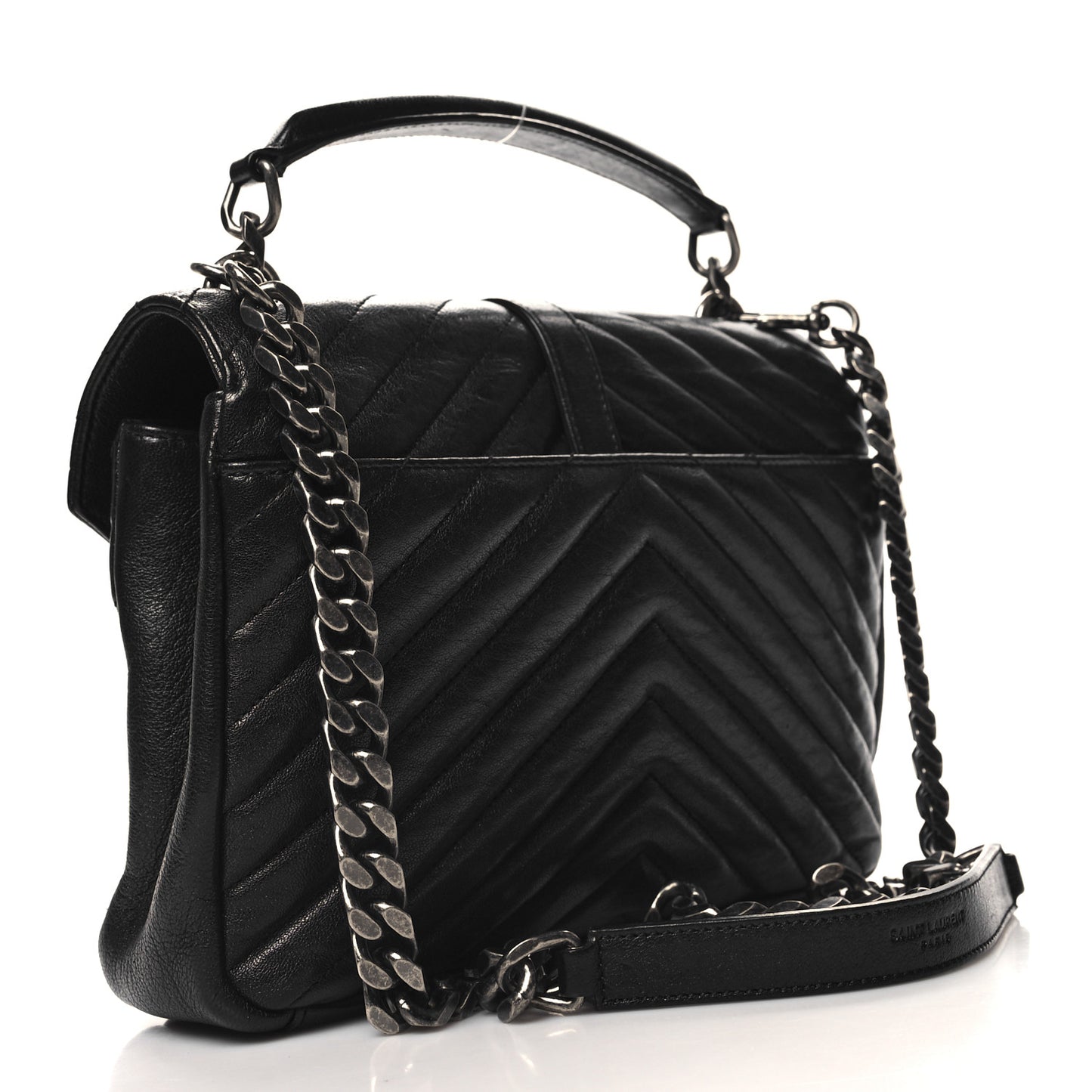 Sheepskin Matelasse Chevron Monogram Medium College Bag Black