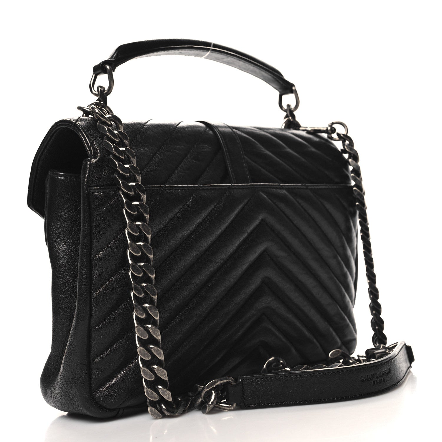Saint Laurent Sheepskin Matelasse Chevron Monogram Medium College Bag Black 3 of 10