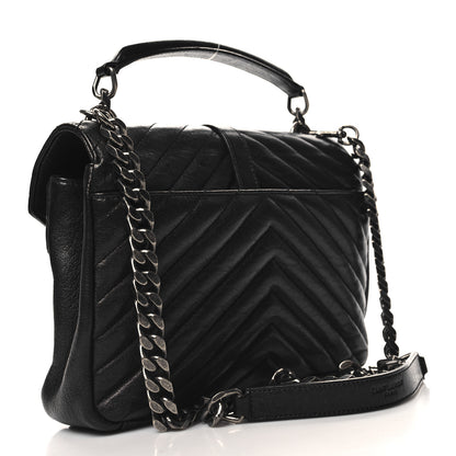 Saint Laurent Sheepskin Matelasse Chevron Monogram Medium College Bag Black 3 of 10