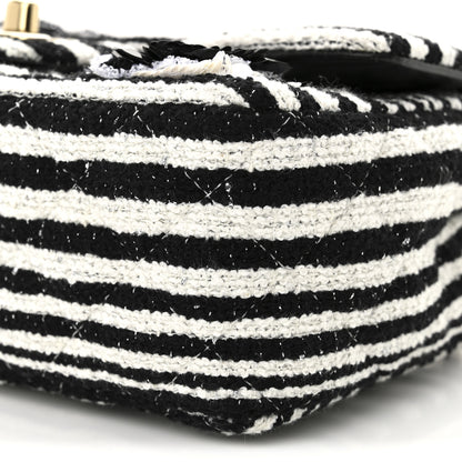 Chanel Striped Tweed Sequin Quilted Camellia Embellished Mini Rectangular Flap Ecru Black 10 of 11